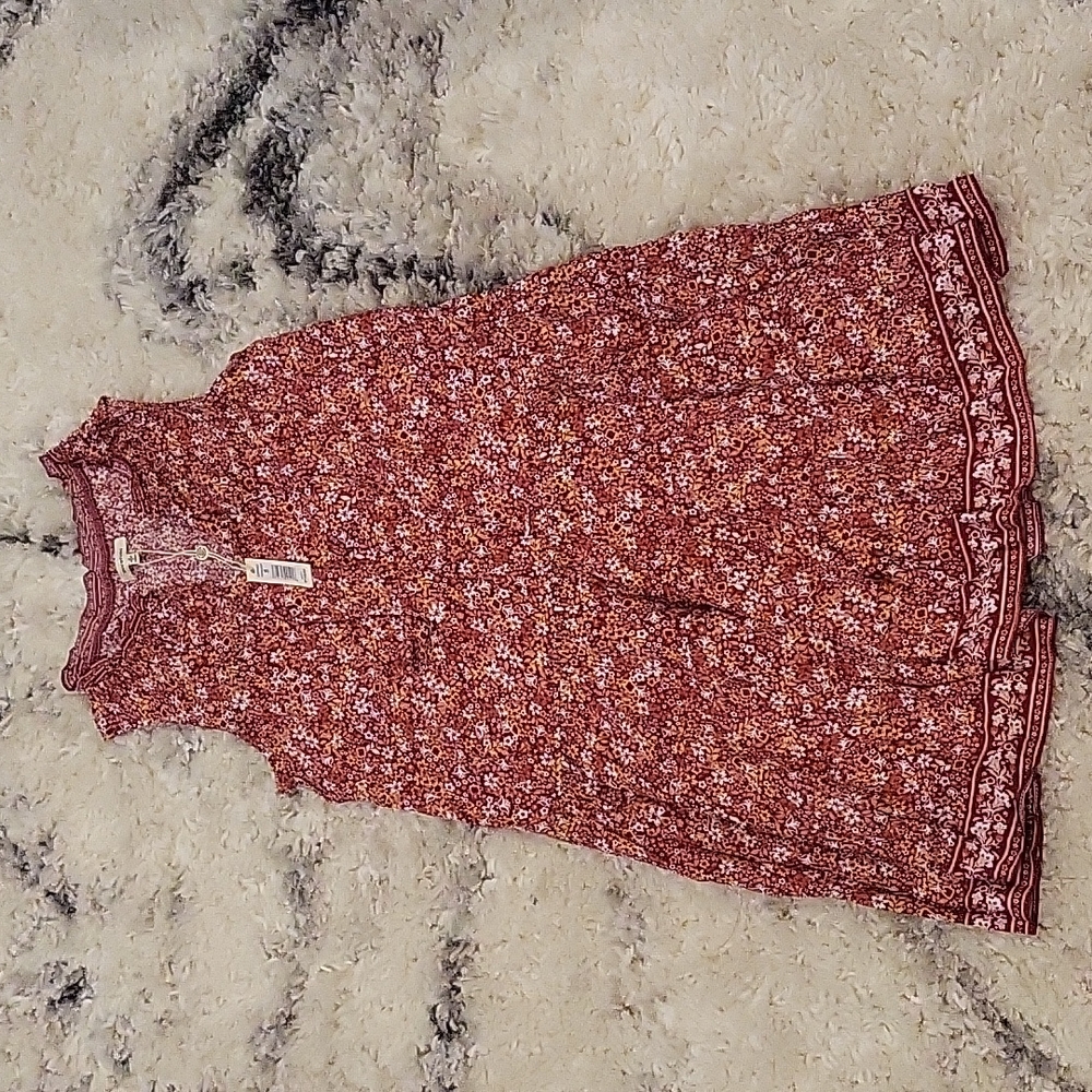 🆕max studio tie-neck red floral summer dress